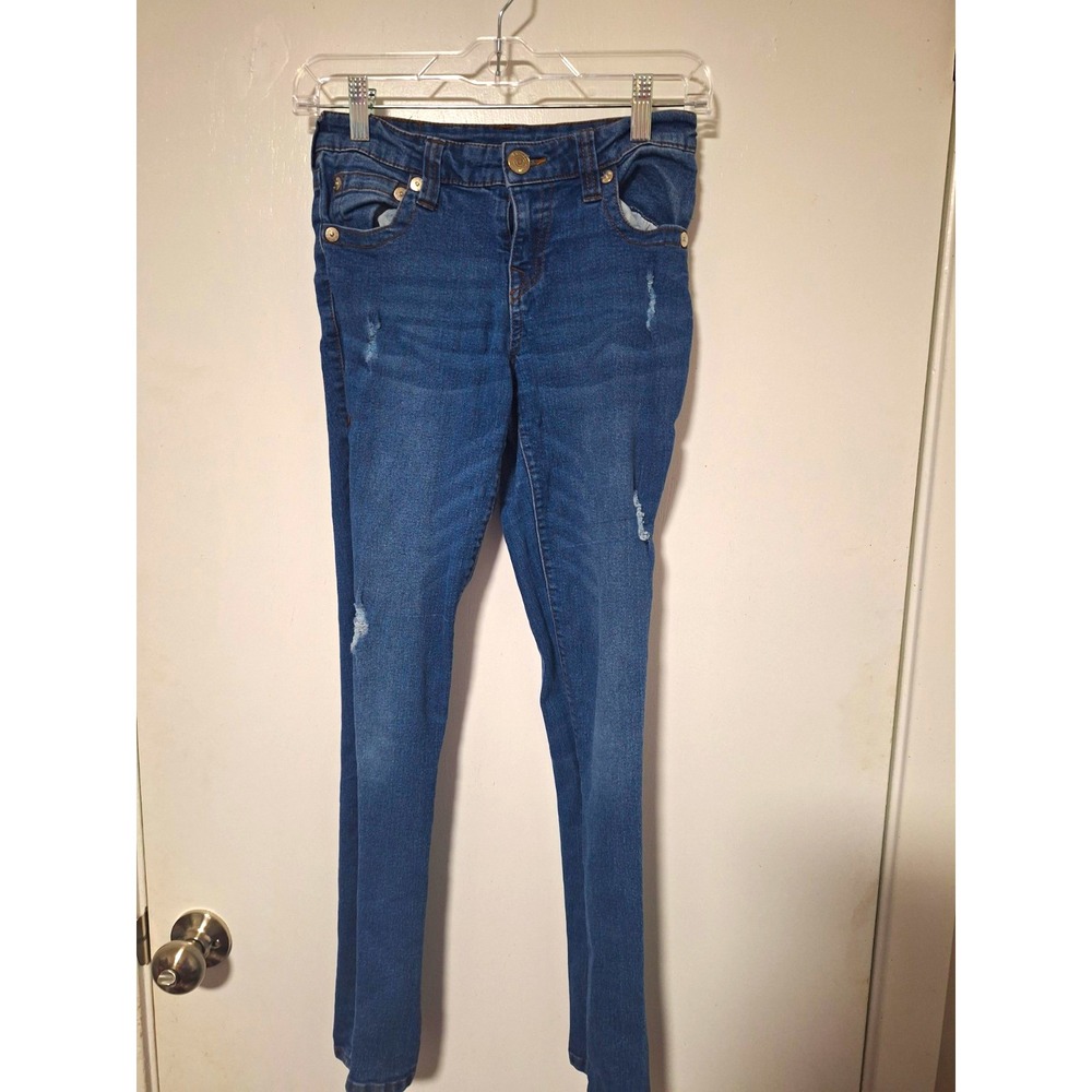 True Religion Halle Mid Rise Super Skinny Jeans Distressed Blue Girls Size 14